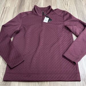 QUIETI Quilted Mockneck Long Sleeve Pullover 1/4 Zip Mens Medium Burgundy $125